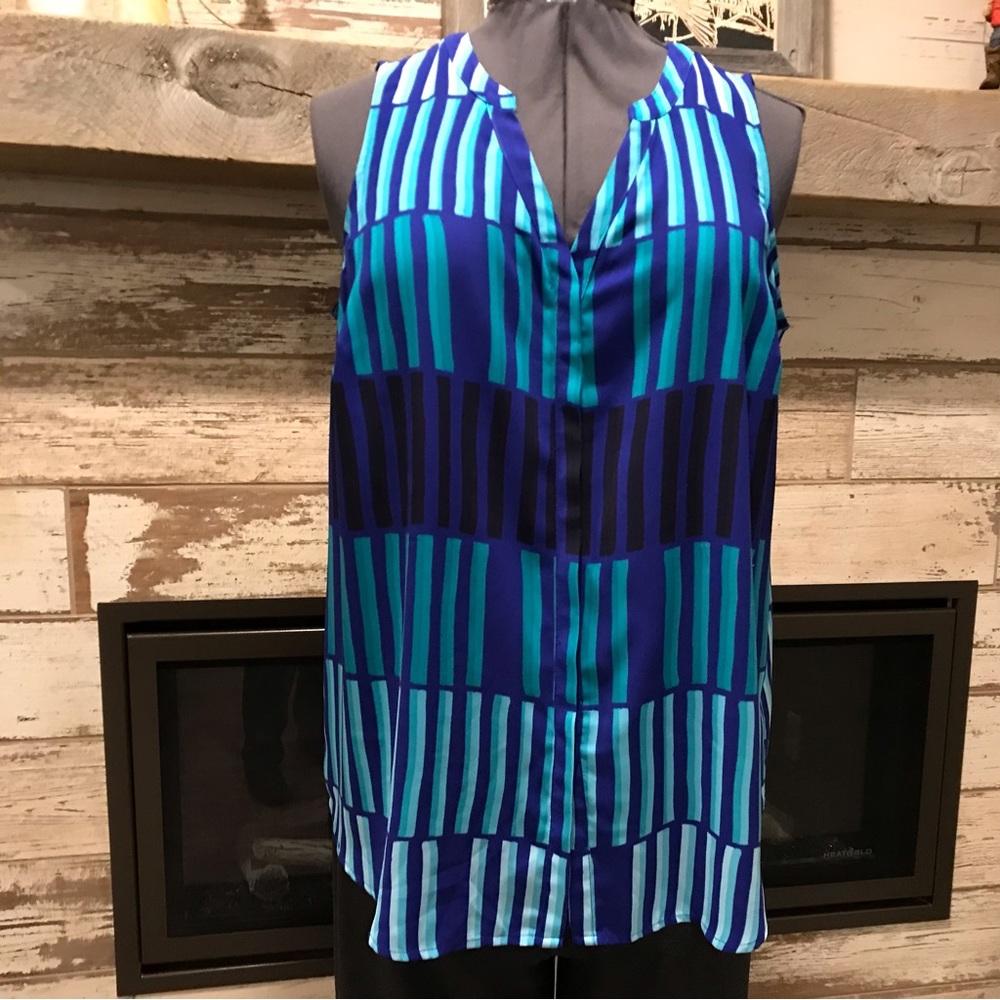 Sleeveless Button-Down Shirt, 0X, Apt. 9, Teal & Blue Stripes